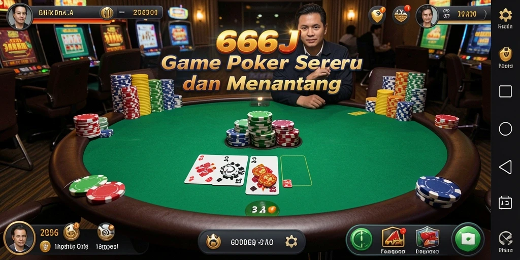 Tampilan gameplay seru dalam 666J yang menampilkan aksi poker.