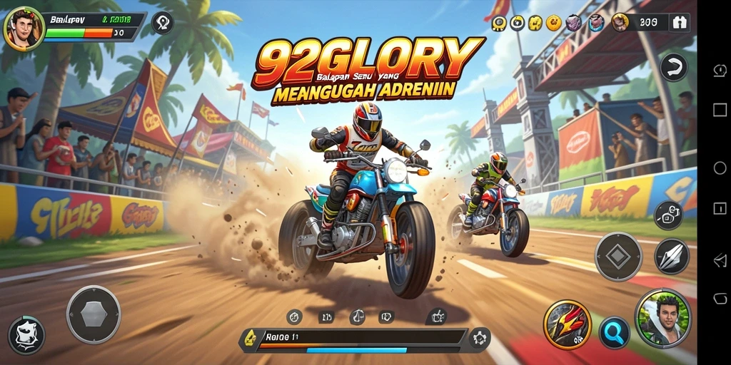 Tangkapan layar gameplay <strong>92GLORY</strong> menampilkan aksi balapan yang mendebarkan.