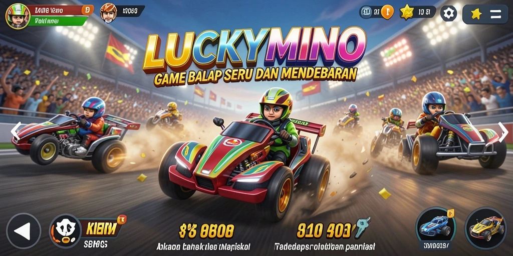 Tampilan gameplay seru dari LUCKYMINO saat balapan.