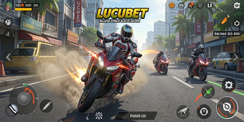 Tampilan gameplay balapan motor yang seru di LUCUBET.