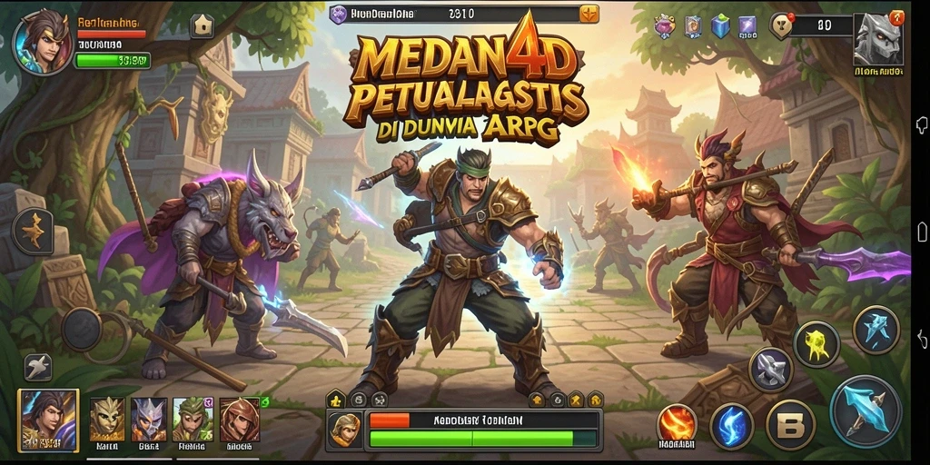 Screenshot menunjukkan pertempuran seru dan karakter yang menawan di MEDAN4D.