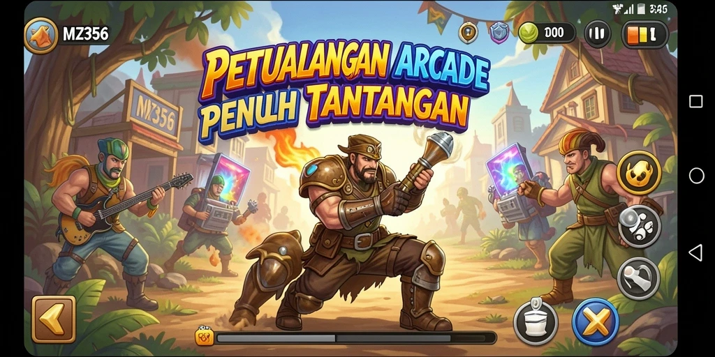 Screenshot MZ356 menunjukkan gameplay yang dinamis dan penuh warna.