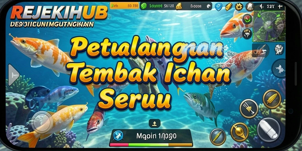 Tampilan gameplay seru di REJEKIHUB, menembak ikan dengan berbagai level.