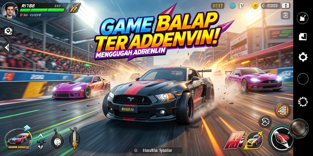 Screenshot permainan RI188 menunjukkan aksi balapan yang mendebarkan.