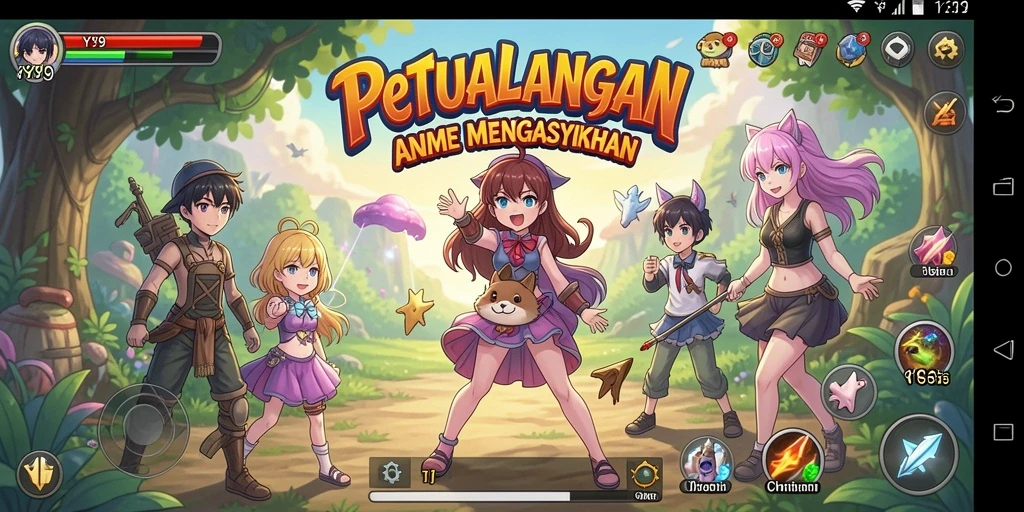 Tampilan gameplay Y89 yang penuh warna dan karakter Anime yang menarik.